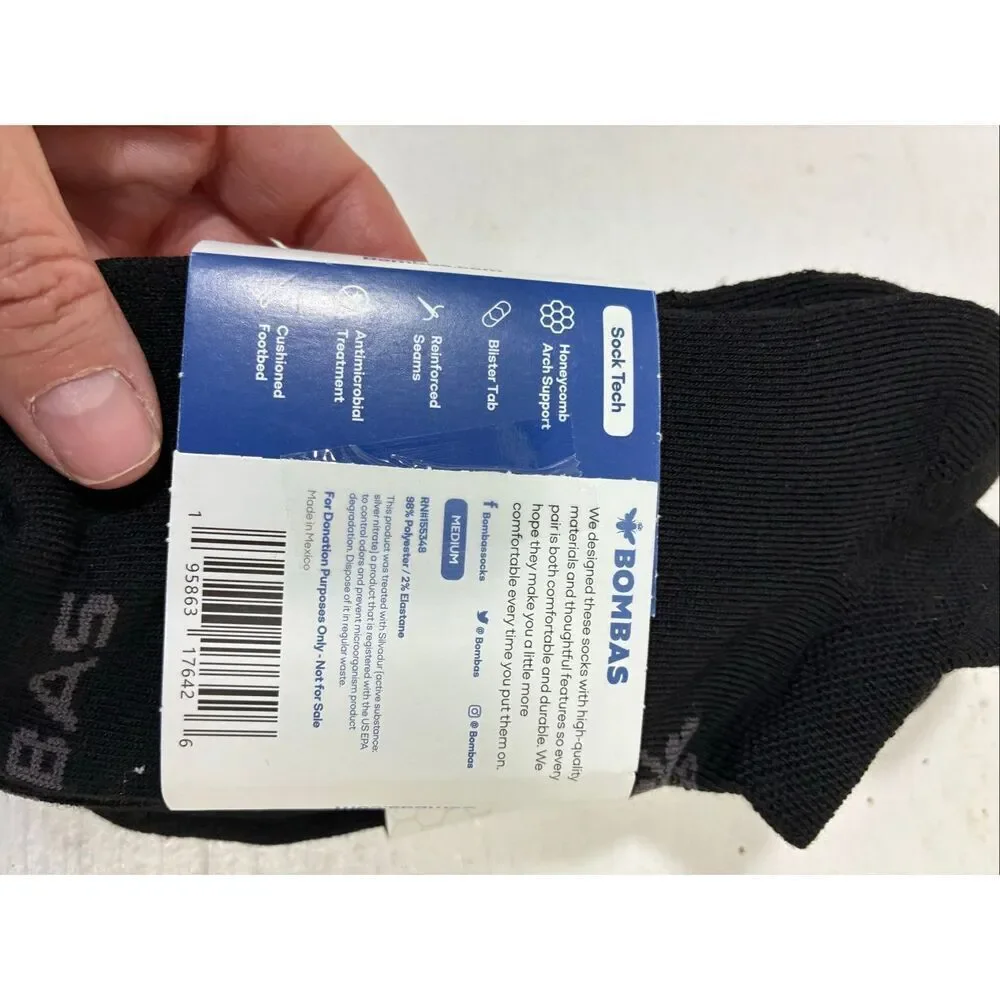 Bombas NWT 2 Pair of Honeycomb Support Ankle Socks in Black Size M